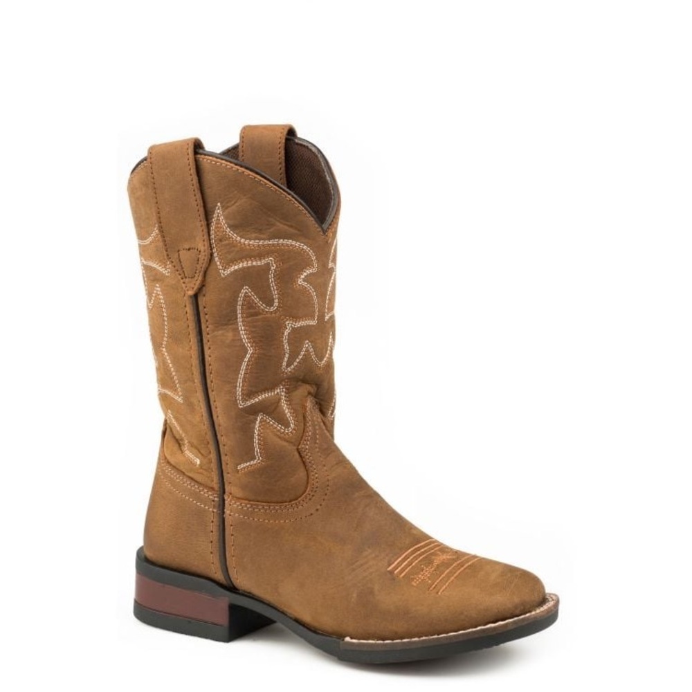 ROPER BOYS' CRAZY HORSE WESTERN BOOTS - SQUARE TOE Kids Tan Cowboy Boots 1
